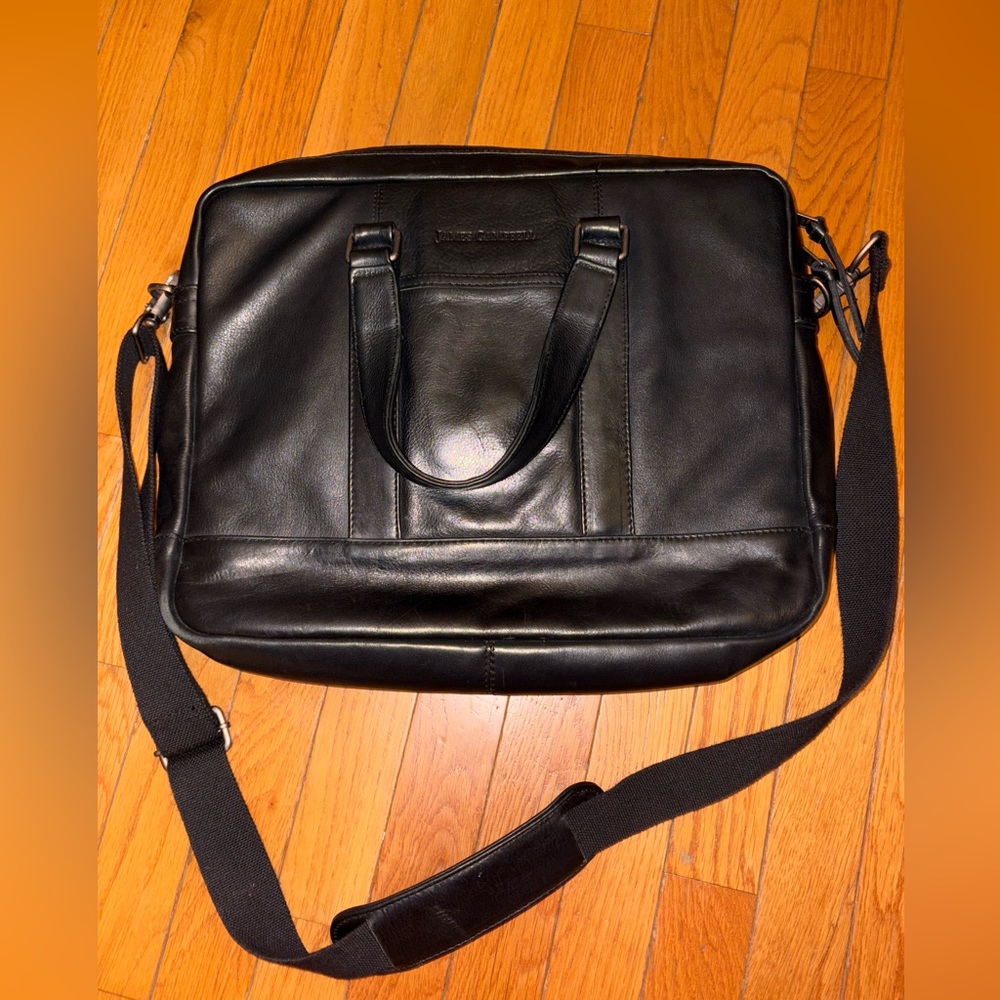 James Campbell Black Leather Laptop Bag